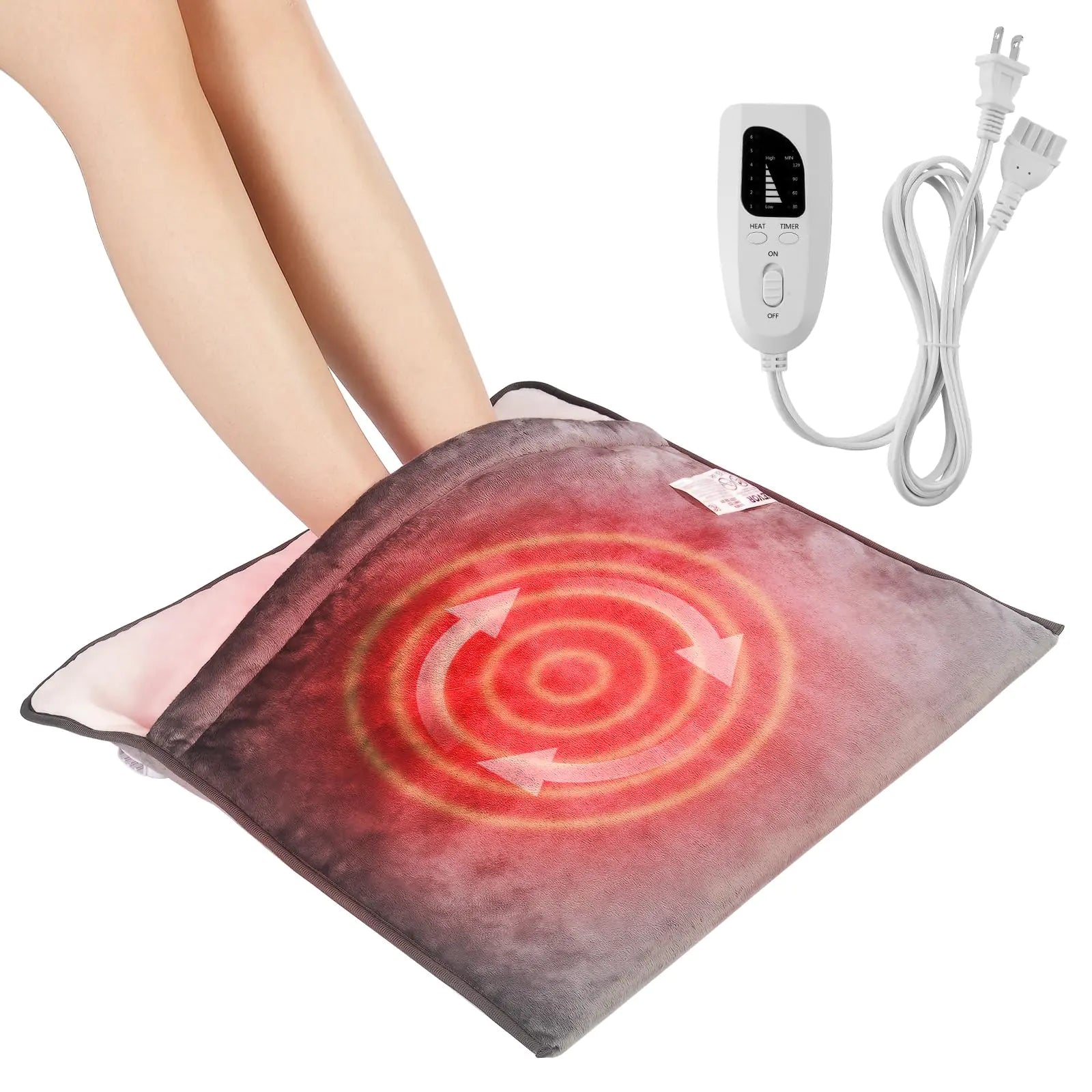 VEVOR Electric Heated Foot Warmer King Size Ultra-Soft Flannel Heating Pad for Feet with Timer and 6 Heat Level for Bed Office Under Desk 21.5" x 19.0" Feet Warmers Washable for Back Waist Abdomen